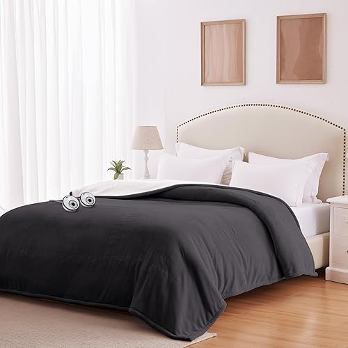 Miniatura 8 de Sealy Manta eléctrica 2023, tamaño individual, franela con manta térmica sherpa, lavable a máquina, 10 niveles de calefacción, 12 horas, apagado