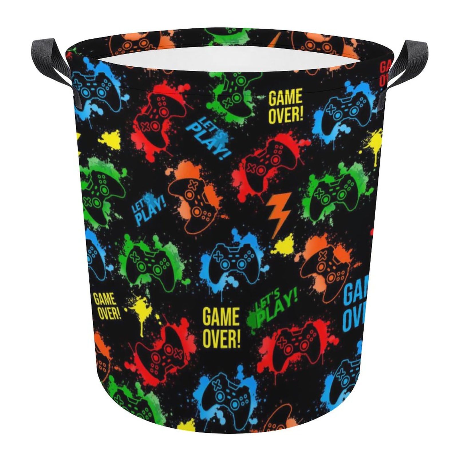 Game Theme Laundry Basket for Gamer Room Decor Boys Gaming Video Game Over Controller Storage Hamper Gaming Decor Boys Room for Dirty Clothes Bedroom Bathroom Holiday Gift -M