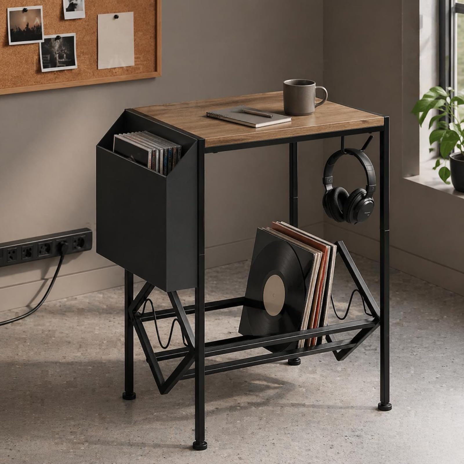 Porta Vinili Salvaspazio Porta Vinili Vintage Multiuso Libreria Piccola in Metallo per Studio, Tavolo Per Dischi In Vinile - Grande