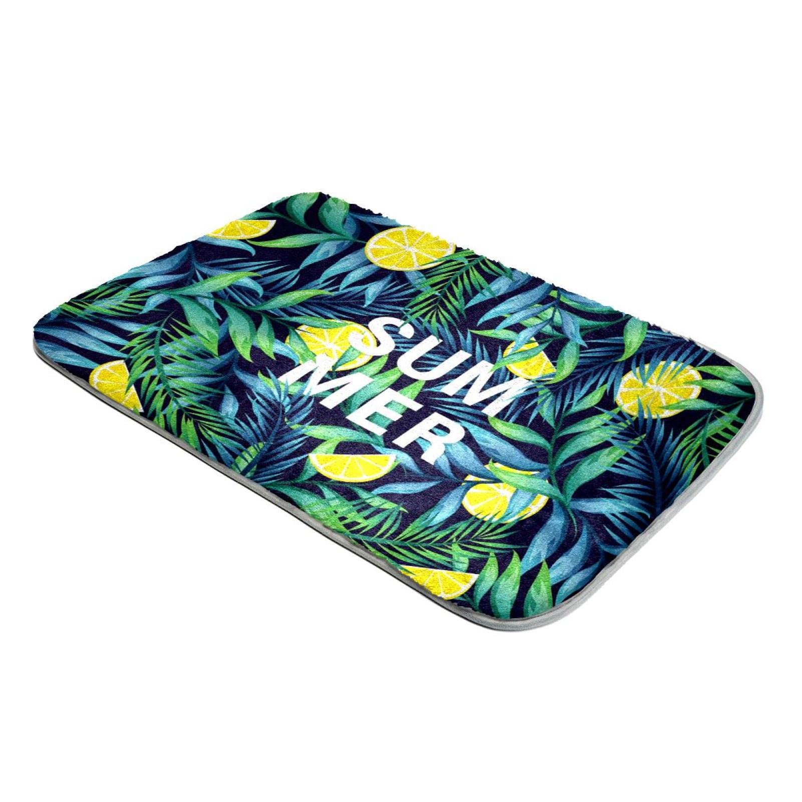 Tapis poils longs fausse fourrure anti-sol froid motif feuilles de citron pour pieds nus