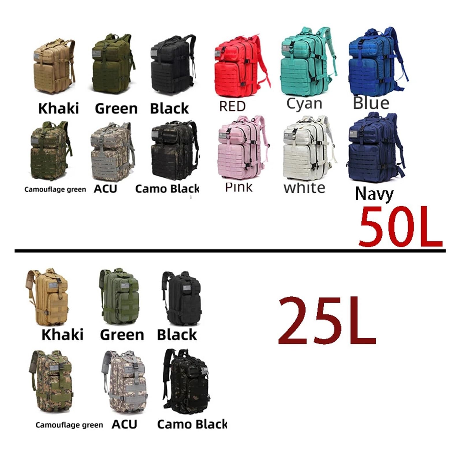 25L/50L 1000D Nylon Waterproof Trekking Fishing Hunting Bag