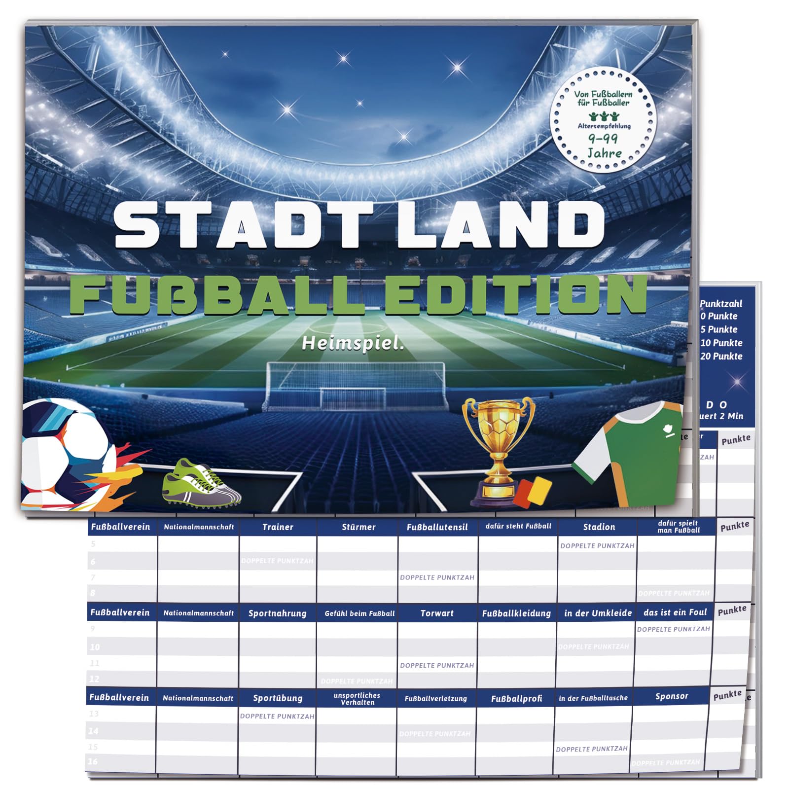 Stadt Land Fussball Spiele, Fussball Geschenke Junge ab 9 10 11 12 13 14 Jahre, Geburtstag Geschenkideen Kartenspiel, Ostergeschenke, Ostern Kommunion Konfirmation Jugendweihe Firmung Geschenke
