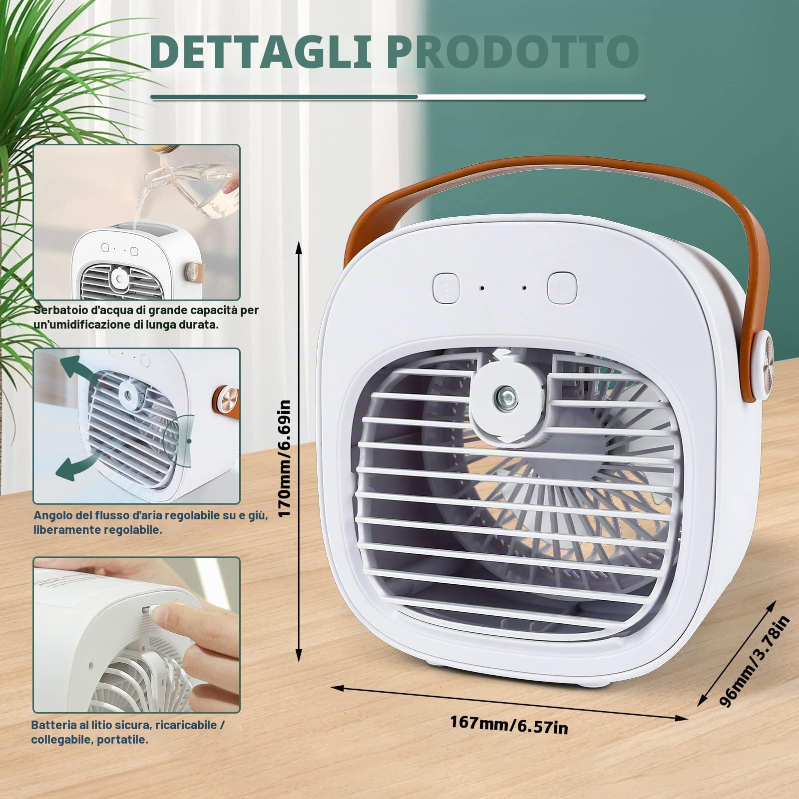 Mini Condizionatore Portatile, 2 in 1 Mini Raffreddatore d'aria Portatile, Piccola Ventola di Raffreddamento Dell'aria Personale USB con 3 Modalità per Casa Interni ed Esterni