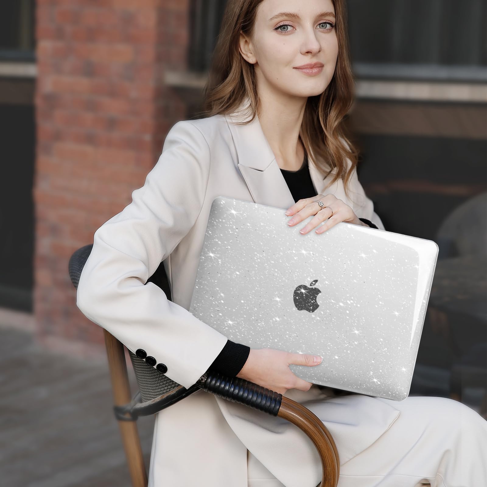 MOSISO Coque Paillette Compatible avec MacBook Air 15 Pouces M5 M4 M3 M2 | Kit 4-en-1 Étui Rigide Étincelant Briller Pour MacBook Air 15 Pouces 2026-2023 A3448 A3241 A3114 A2941,Transparent
