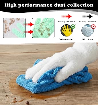 2 Pairs Microfibre Gloves Cleaning, Plant Dusting Gloves, Dusting Mitts for House, Plants, Kitchen & Furniture Cleaning, Washable & Reusable, 2 Pack White Grey