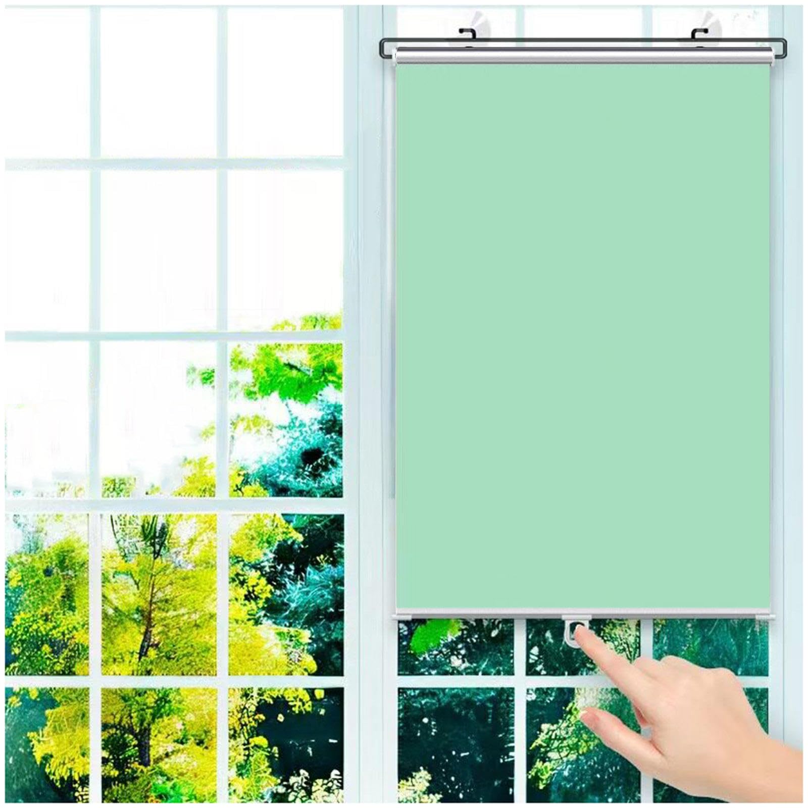 Blackout Roller Shades for Windows, Suction Cup Roller Blinds, Blackout Curtains No Drilling, Retractable Sunshade Roller Blinds, Temporary Thermal Blinds,green-45x125cm/17.7 * 49in
