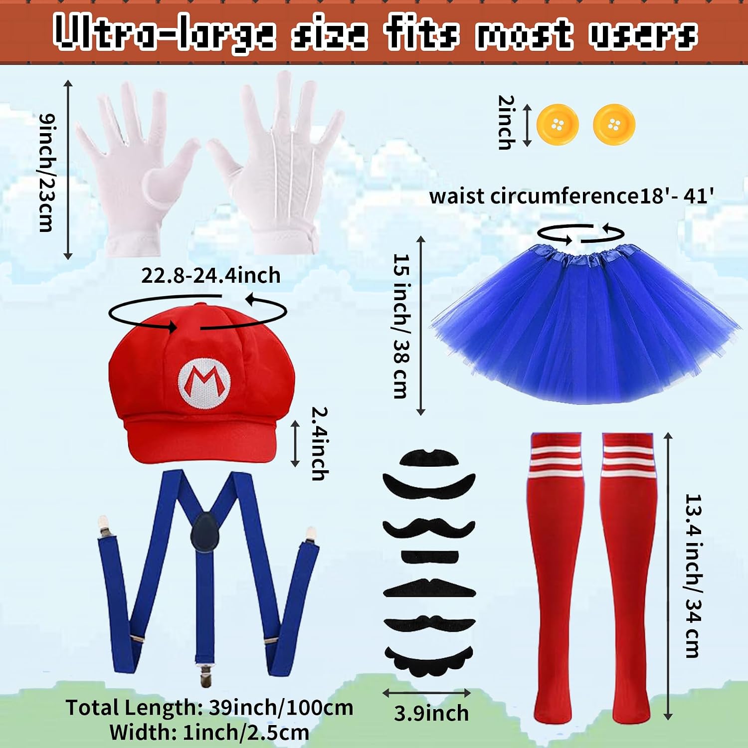 7 Pcs Halloween Cosplay Costumes Accessories Set for Women Plumber Costume Outfit Cosplay Party Tutu Hat