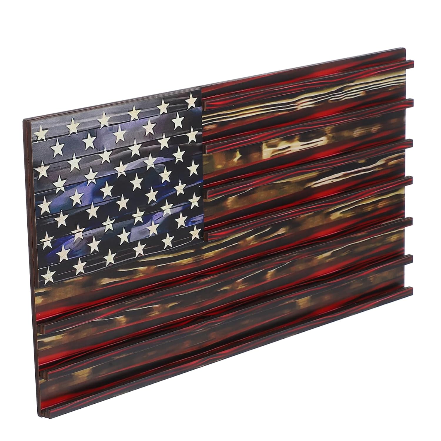 Operitacx Wooden American Flag Challenge Coin Holder with Star Pattern for Showcasing Medals and Poker Chips
