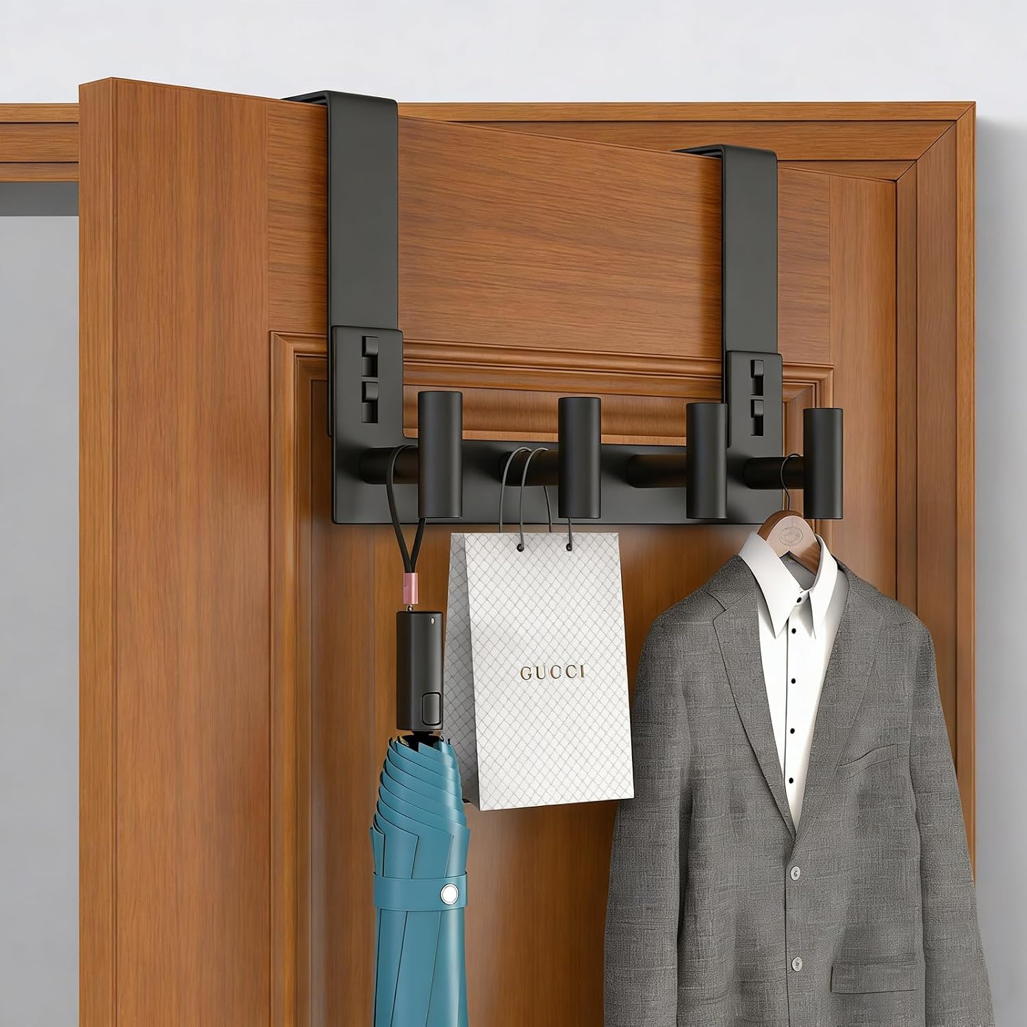 pmmasto over the door hooks, fits 1-3/4" thick door no drill hooks for closet bathroom bedroom organization, hanger for coat towel robe (black, 4 t-hooks) black fits 1-3/4" thick door, 4 t-hooks