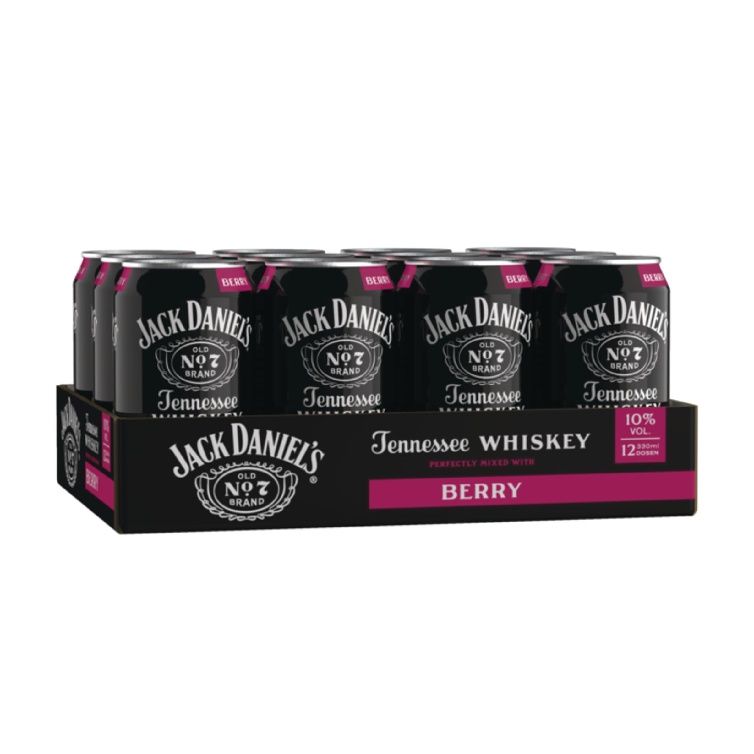 Jack Daniel's Jack & Berry - Tennessee Whiskey - Whiskey Noten treffen auf bitter-süße Beerenlimonade - 12x 0.33l / 10% Vol.