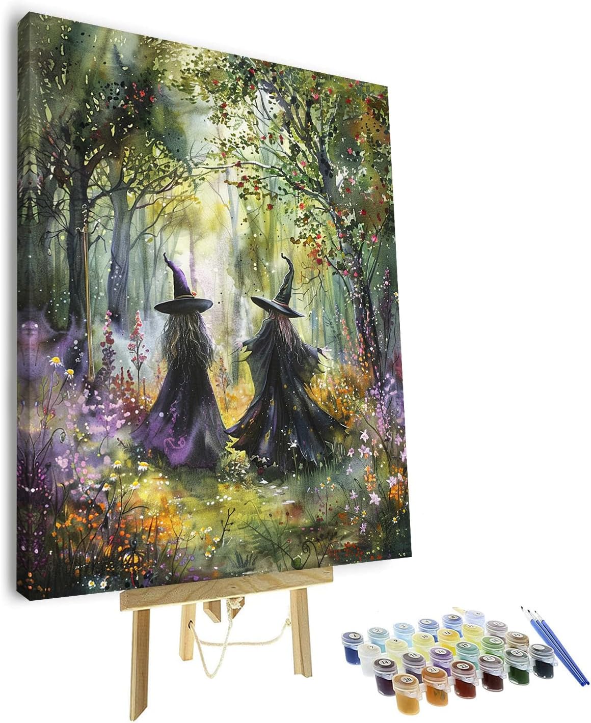 TUMOVO Paint by Number for Adults Two Witch in A Forest Paint Number Kits DIY Acrylic Painting for Adults Witch Paint by Numbers Adults' Paint-by-Numbers Kits Arts Craft, 16x20 Inch(Framed)