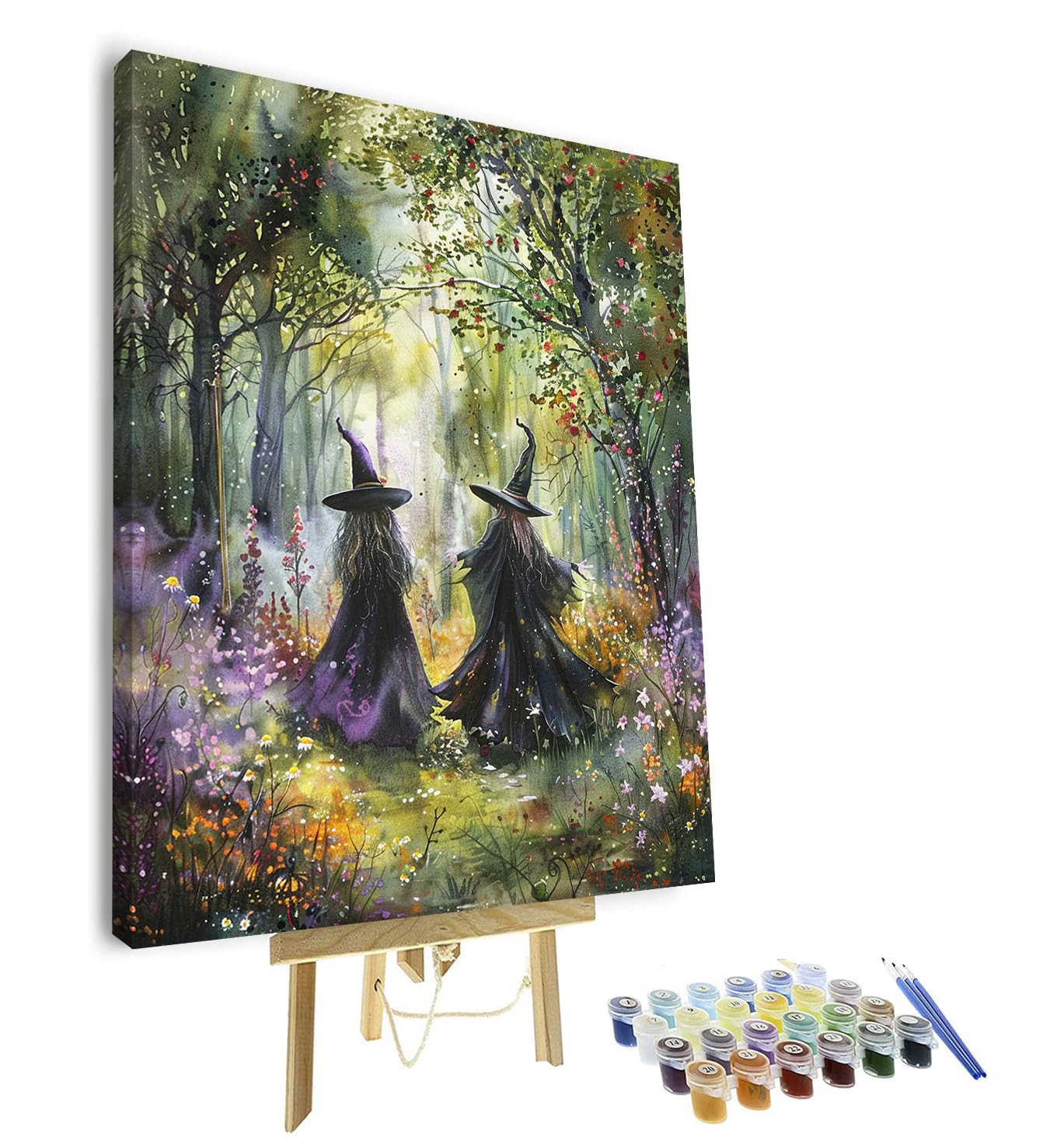 TISHIRON Paint by Number for Adults Two Witch in A Forest Paint Number Kits DIY Acrylic Painting for Adults Witch Paint by Numbers Adults' Paint-by-Numbers Kits Arts Craft, 16x20 Inch(with Frame) — image 1