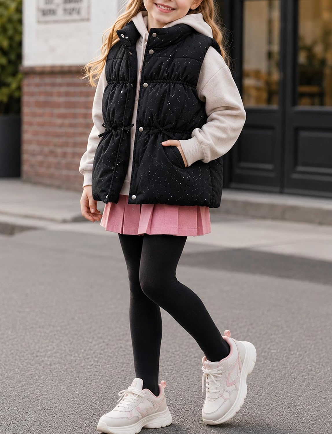 Girls Stand Collar Puffer Vest Snap Sleeveless Cute Jacket 2-8Y