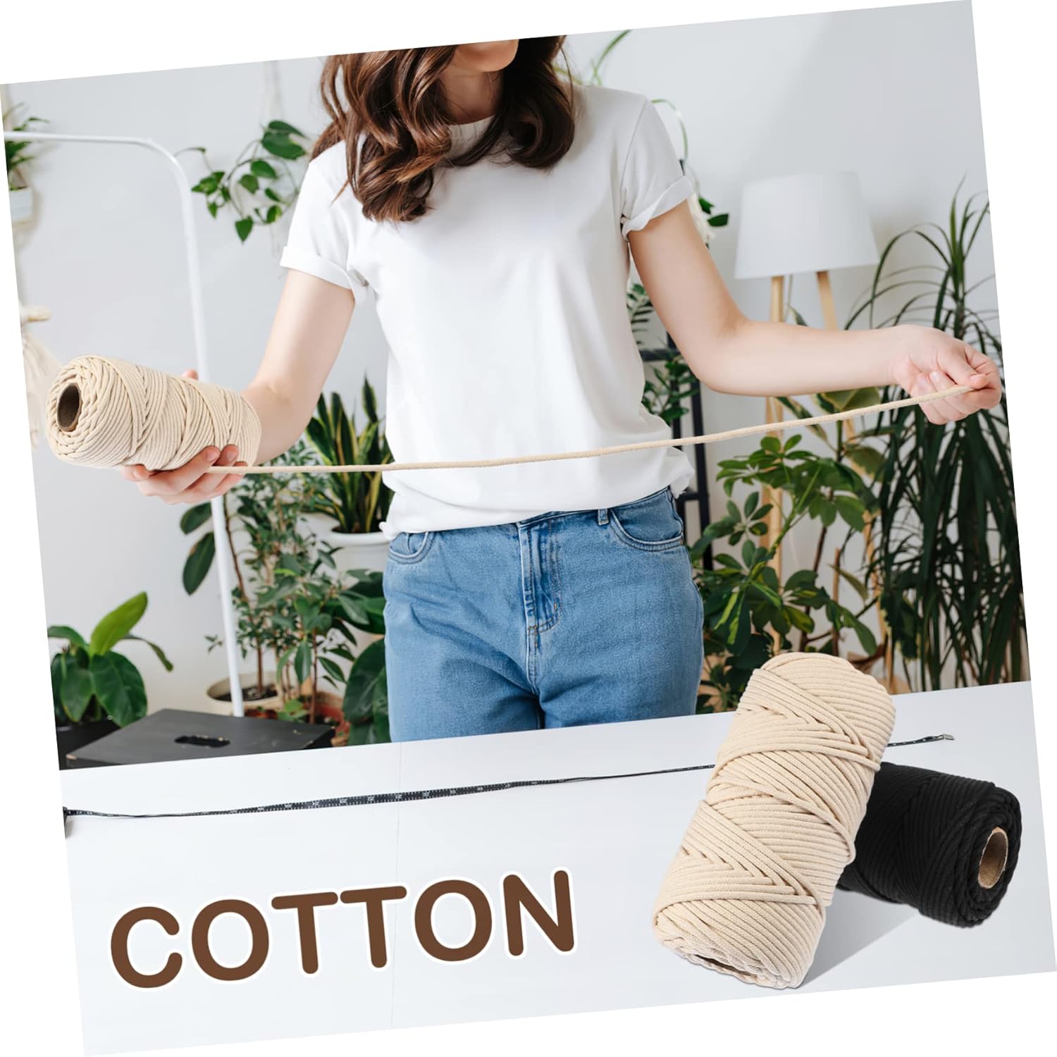 2rolls Cotton Macrame Yarn Decorative Twisted Cord for DIY Weaving Modern Macrame Rope Decor Weaving Cotton Thread Binding Ropes Packing