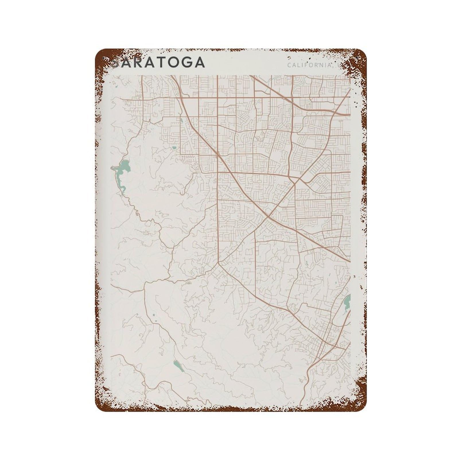 xiaoxiaoshen Saratoga Map California Travel Gift Minimalist Wall Decor Art Metal Tin Poster Modern Home Decor Art Home Bar Shop Decorations Vintage Sign 40x30cm