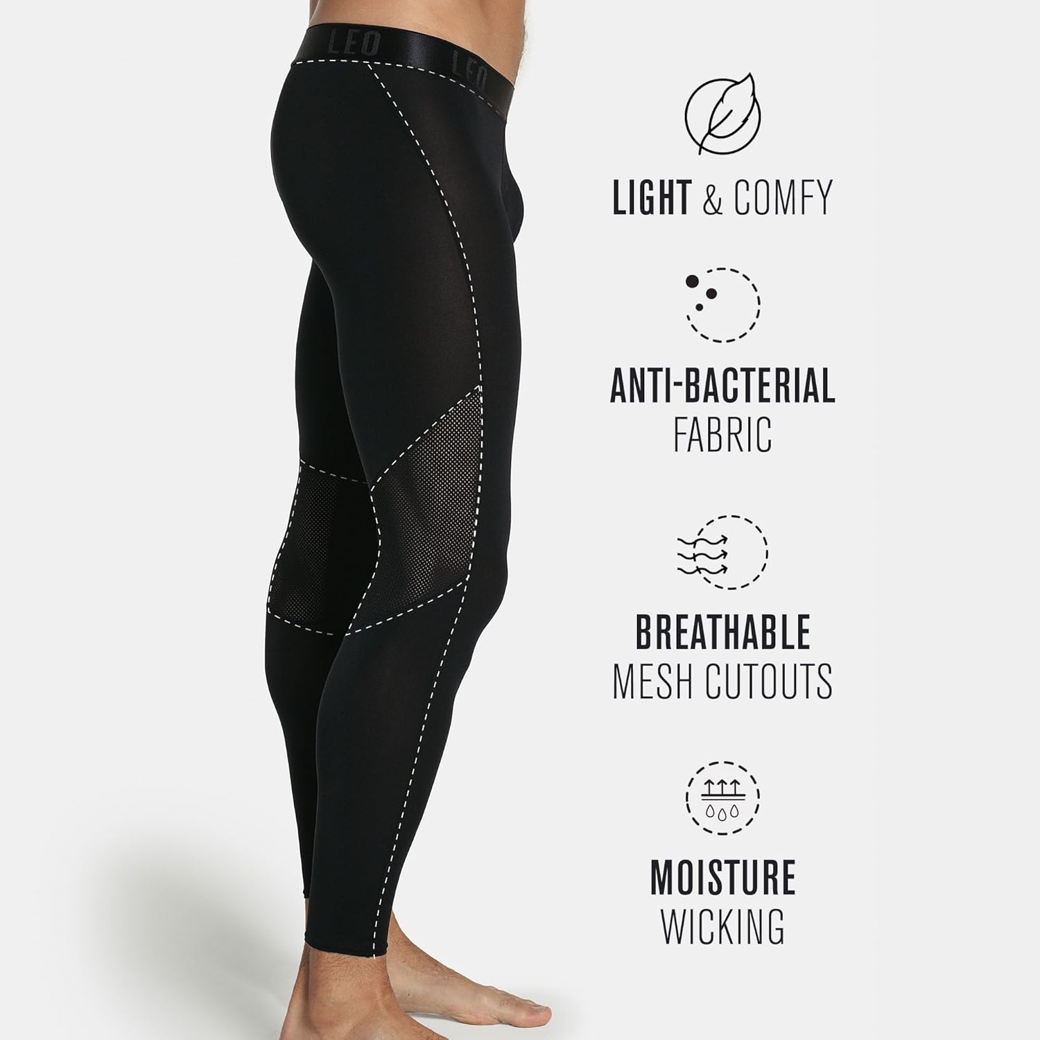 Leo Compression Pants for Men - Workout Leggings Tights Underwear Black
