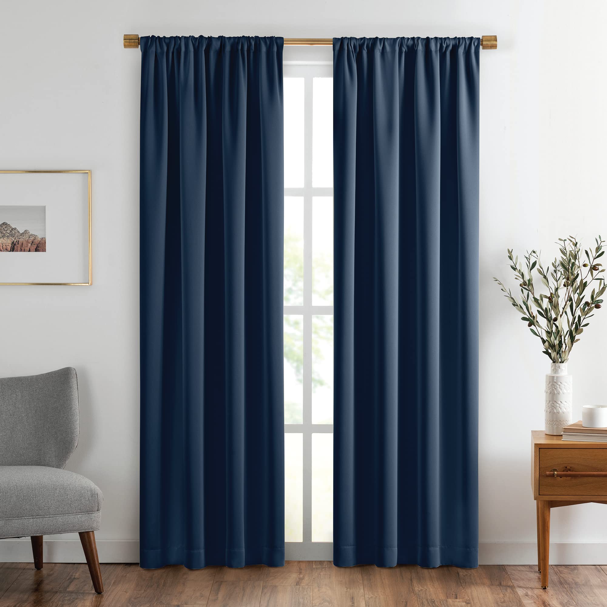 Elrene Home Fashions SunVeil Vanderbilt Extra-Wide Blackout Curtain with YarnLock Technology, 52 in x 108 in (1 Panel), Navy