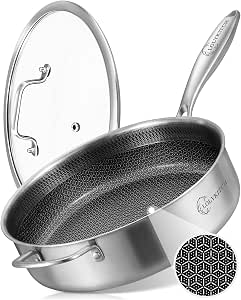 LOLYKITCH 6-Quart Large Frying Pan with Lid, 12 Inch, Detachable Handle