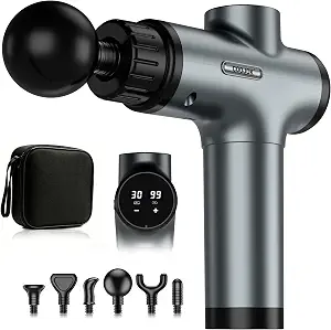 Massage Gun, Deep Tissue Percussion Massager with 30 Speeds and 6 Heads
