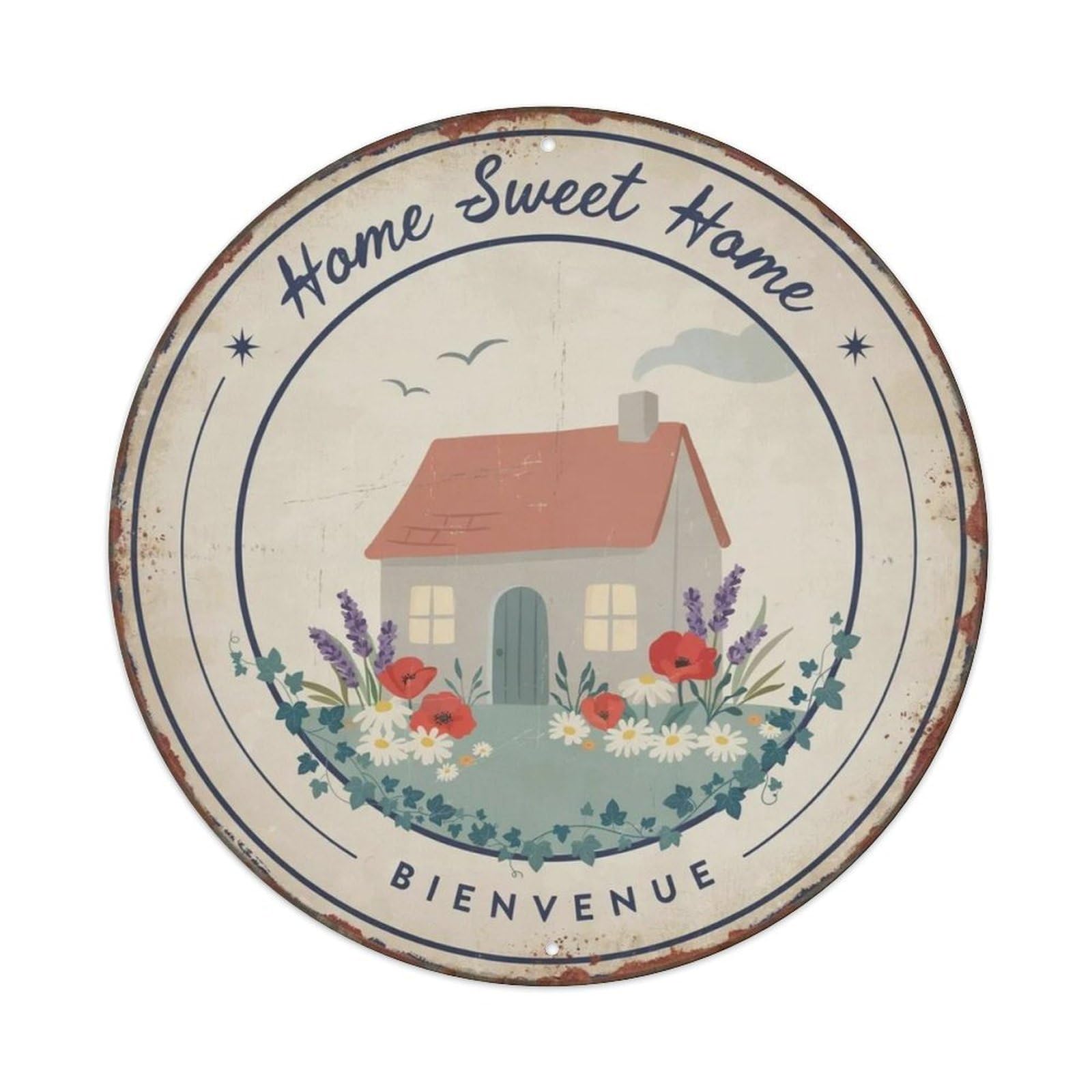 Home Sweet Home Hand Drawn Metal Tin Sign Plaque