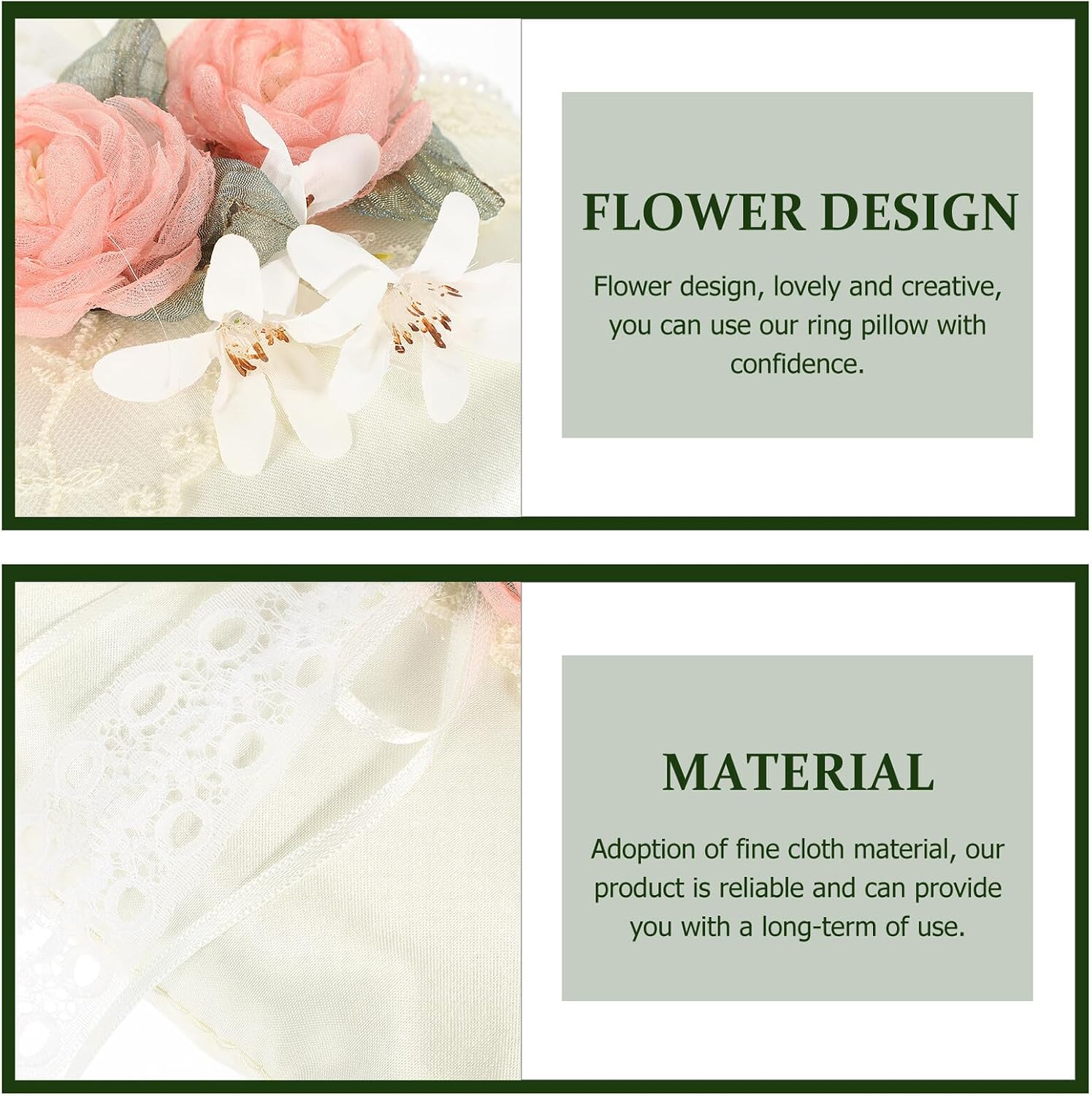 White Bridal Ring Bearer Pillow with Artificial Flowers Wedding Ring Cushion for Female Decorative Ceremony Supply for Weddings