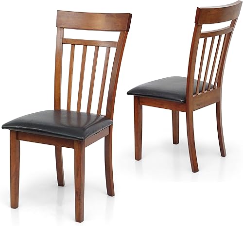 Miniatura 3 de Wickerix Juego de 3 piezas de mesa cuadrada y 2 sillas clásicas de madera maciza cálida, color marrón medio Tela de cuero marrón