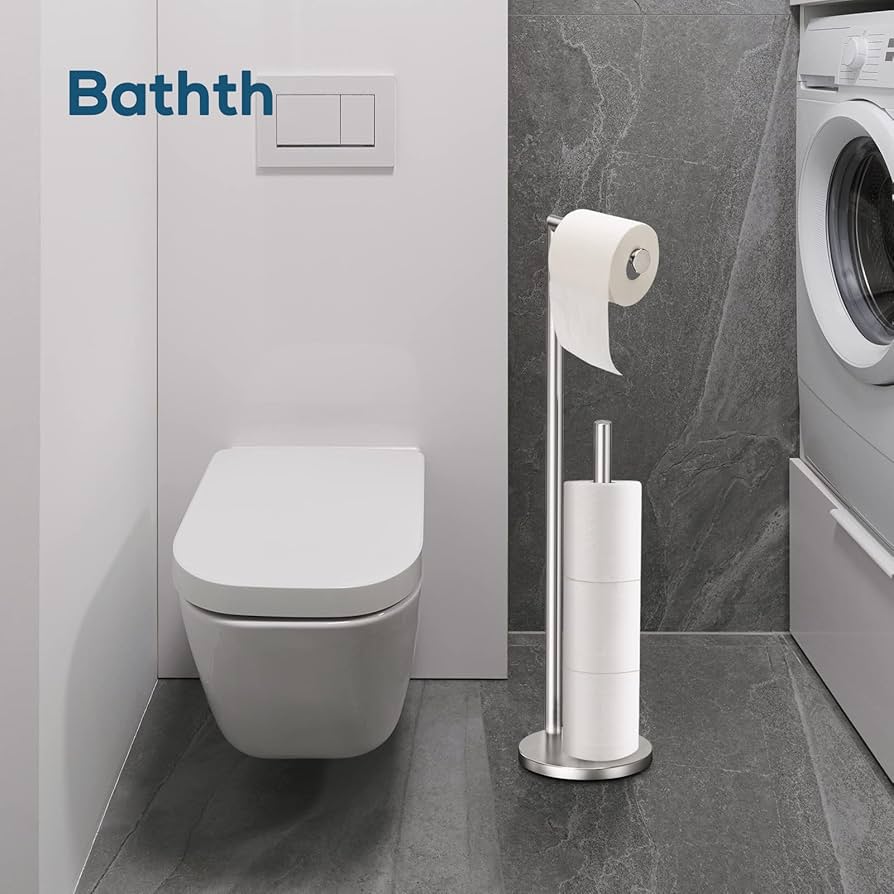Brushed Nickel Free Standing Toilet Paper Holder Stand With Storage Reserves - Holds 5 Mega - View #4