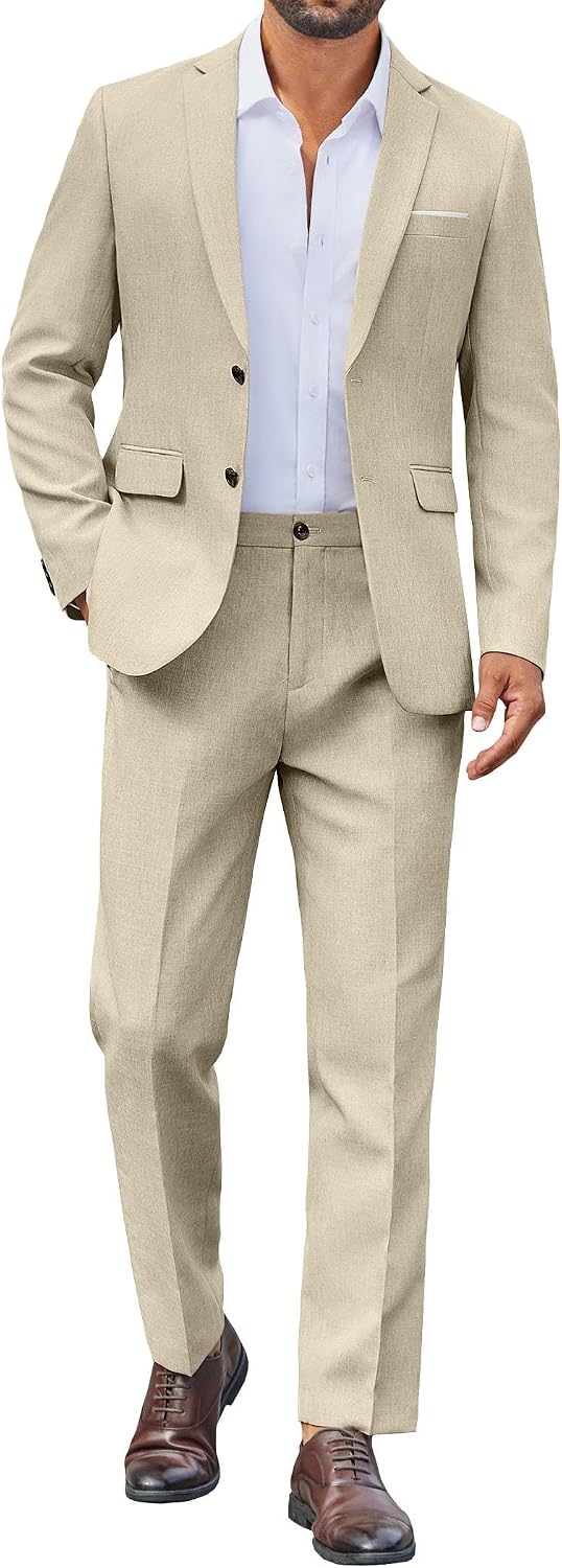 COOFANDY Mens Suit 2 Piece Suit Classic Fit Two Button Blazer Jacket Pants Set Business Wedding Party Suits for Men