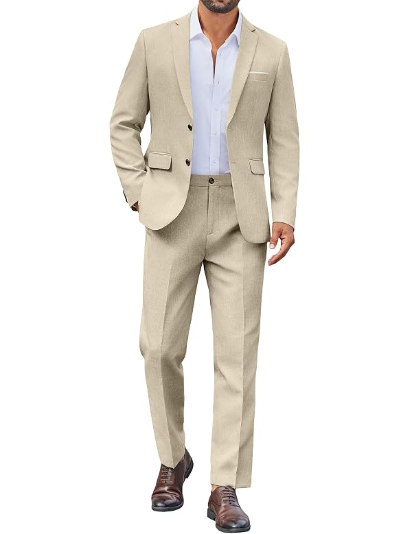 COOFANDY Suit for Men Regular Fit Men Blazer and Pants Party Wedding Blazer Pants Sets Light Khaki by COOFANDY - Used condition - US$33.91