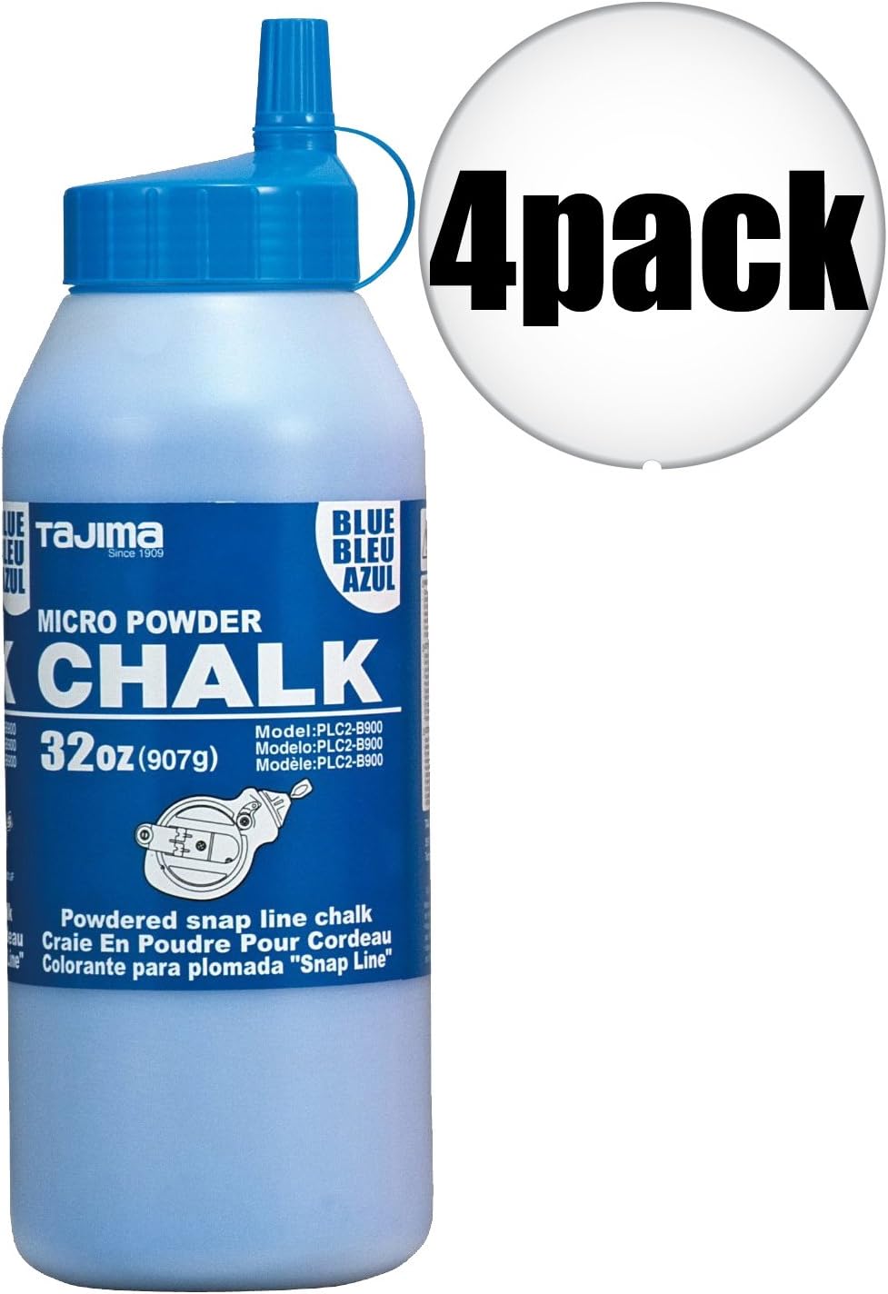 4 Pack Tajima PLC2-B900 Ultra-Fine Powdered Snap-Line Chalk, Blue chalk, 32 oz (907 g)