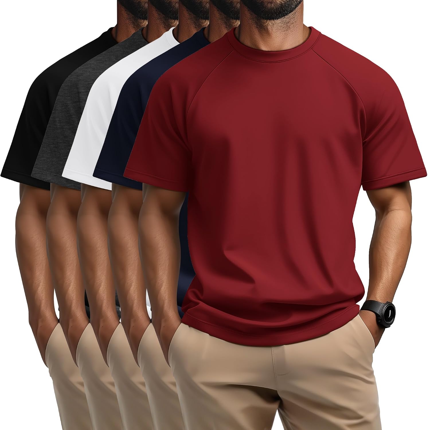Evervibe 5 Pack Men's Big & Tall T-Shirts, Short Sleeve Crew Neck Shirts Moisture Wicking Classic Tees Bulk Multipack