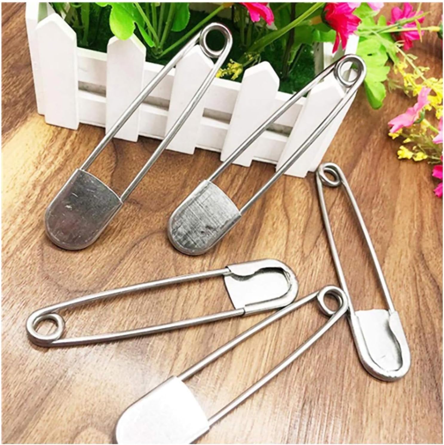 10 PCS Extra Large Stainless Steel Safety Pins in Length of 5 inches for Blanket Laundry Key Ring Outdoor （Silver）