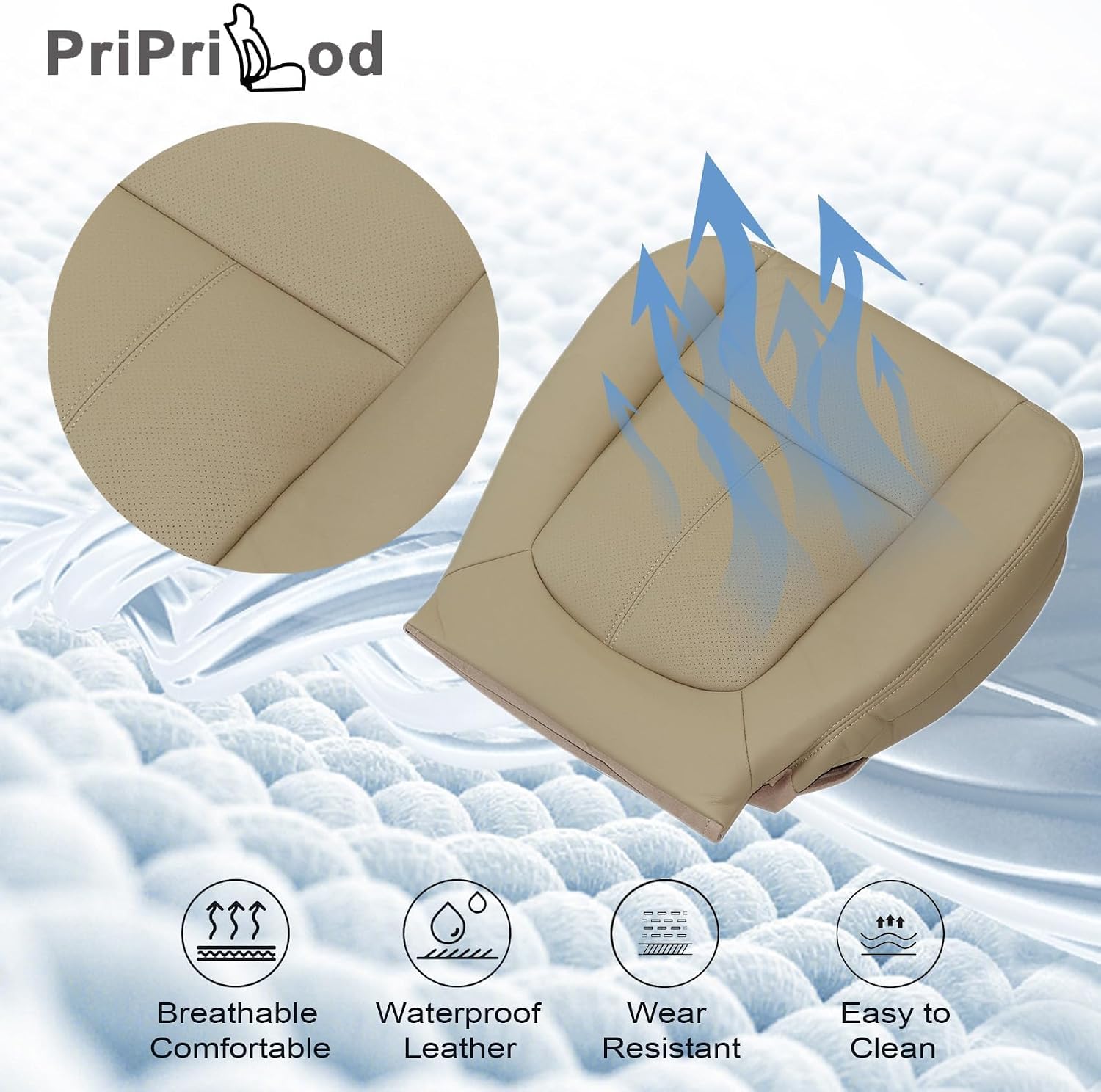 Priprilod Perforated Tan Microfiber Leather Driver and Passenger Bottom and Top Lean Back Replacement Seat Cover Compatible with Ford F250 F350 F450 F550 Lariat 2011 2012 2013 2014 2015 2016