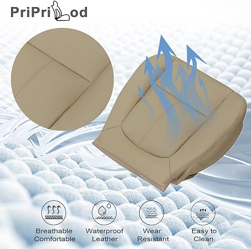 Miniatura 4 de Priprilod Funda de asiento de repuesto para parte inferior y superior del conductor y del pasajero, de piel de microfibra, color tostado, compatible