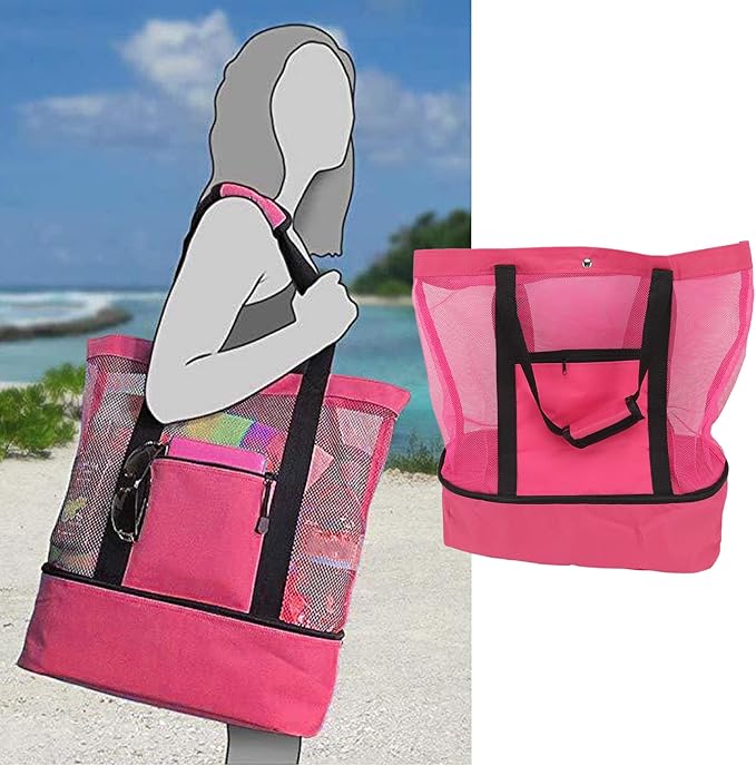 Tote Mesh Strand tasche mit kühleren Abschnitten Pool tasche für Frauen Abnehmba