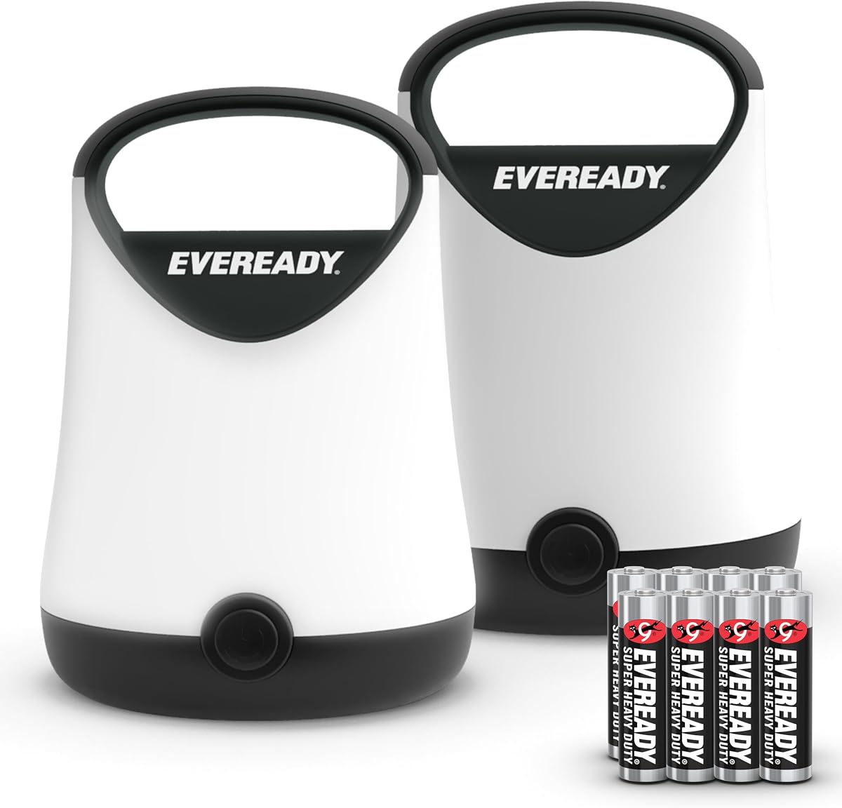 Eveready Linterna LED para acampar X-250 (paquete de 2), luces súper brillantes para tienda de campaña, linternas LED resistentes al agua, tiempo de funcionamiento de 100 horas (pilas incluidas), negro