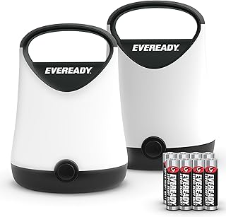 Eveready LED Camping Lantern X-250 (2-Pack), Super Bright Tent Lights, Rugged Water Resistant LED Lanterns, 100 Hour Run-time (Batteries Included), Black