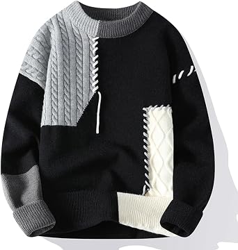 Autumn Winter Warm Unisex Knitted Sweaters Patchwork O Neck Knit Pullovers Streetwear Pullover Casual Clothing