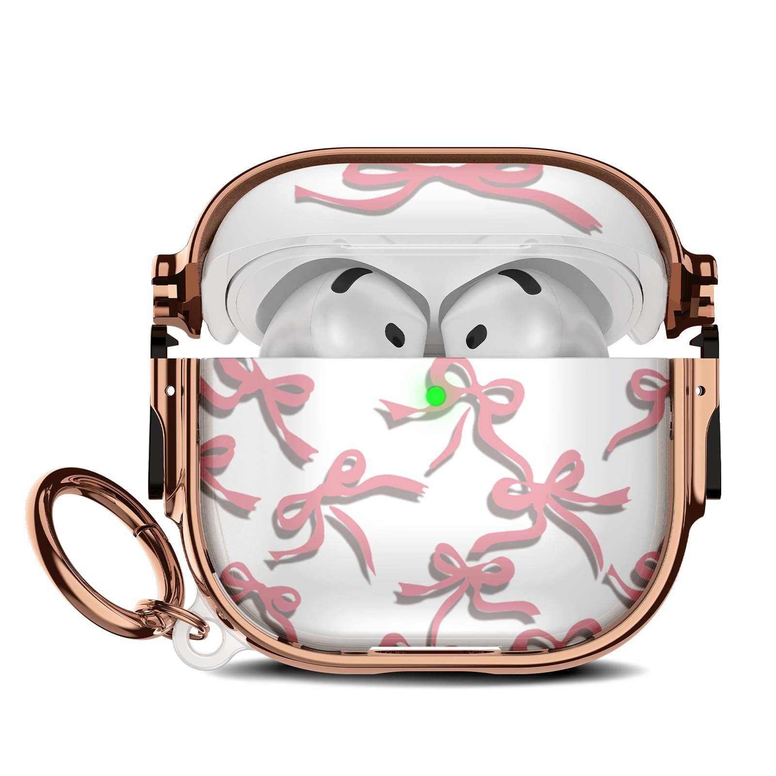 Maxjoy for Cute AirPods 4 Case 2024 with Safety Lock,Compatible Pink Bow AirPod 4th Generation Case for Women Girly with Keychain-Transparent