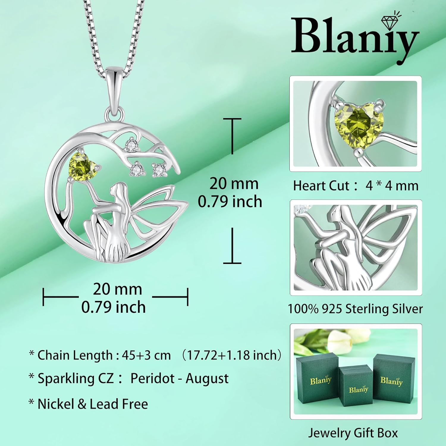 Guardian Angel Necklace for Women 925 Sterling Silver Tree of Life Necklace Birthstone Created Gemstone Pendant Jewelry Gifts for Women - Image 6