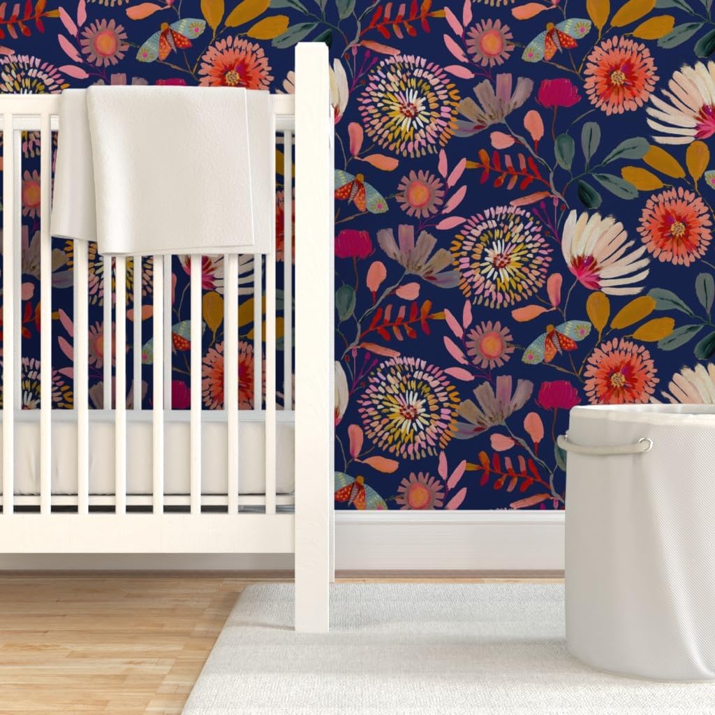 Spoonflower Peel & Stick Wallpaper 3ft x 2ft - Whimsical Floral Botanicals Flowers Large Scale Cottagecore Autumnal Watercolor Jumbo Classic Custom Removable Wallpaper