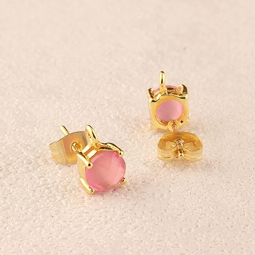 Miniatura 2 de Mode joyas Fancy Studs - Aretes de gota, aretes de ojo de gato rosa de corte a cuadros, aretes de piedras preciosas de forma redonda de 0.197 in,