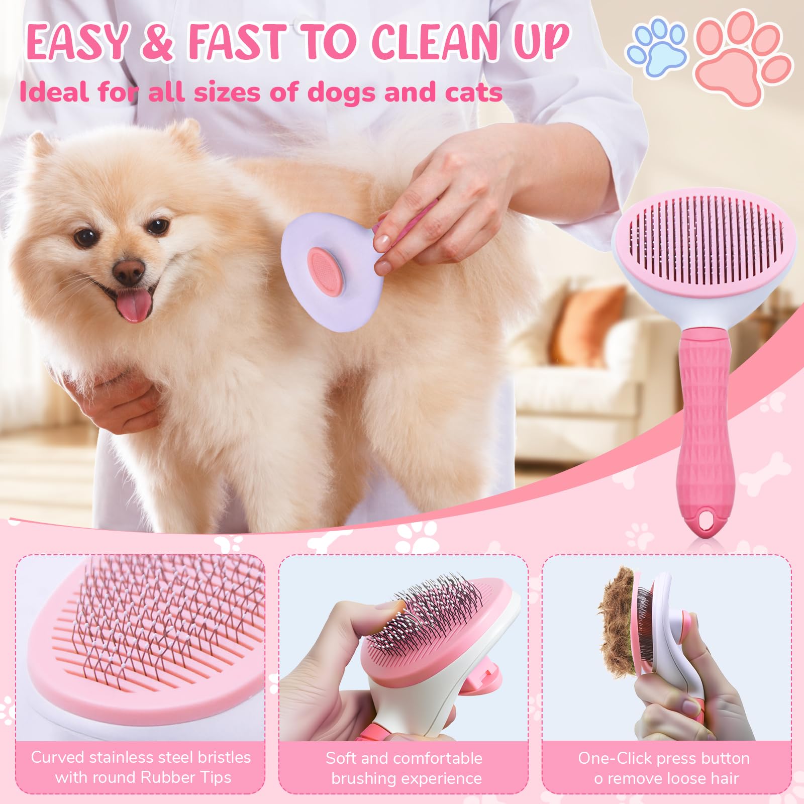 Kit de toilettage pour chien - 8 pièces avec brosse à démêler, gants de bain, serviettes et brosse à dents en silicone - Idéal pour chiens, chats, petits et grands animaux de compagnie (rose)