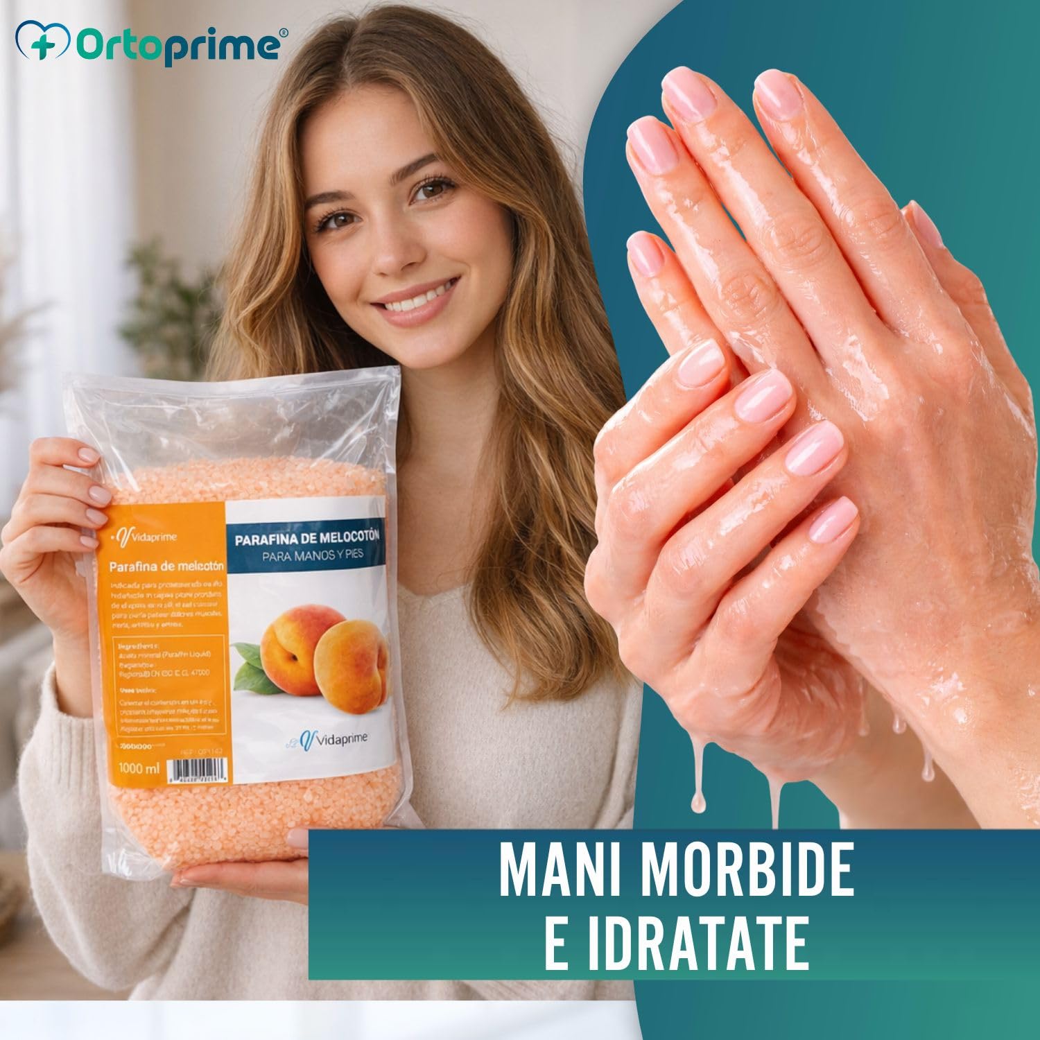 PARAFFINA per Mani e Piedi RIABILITAZIONE 1000ml - Massaggio alla Paraffina Aroma Essenze di Pesca - Bagno di Paraffina PROFESSIONALE - Termoterapia Dolori Muscolari