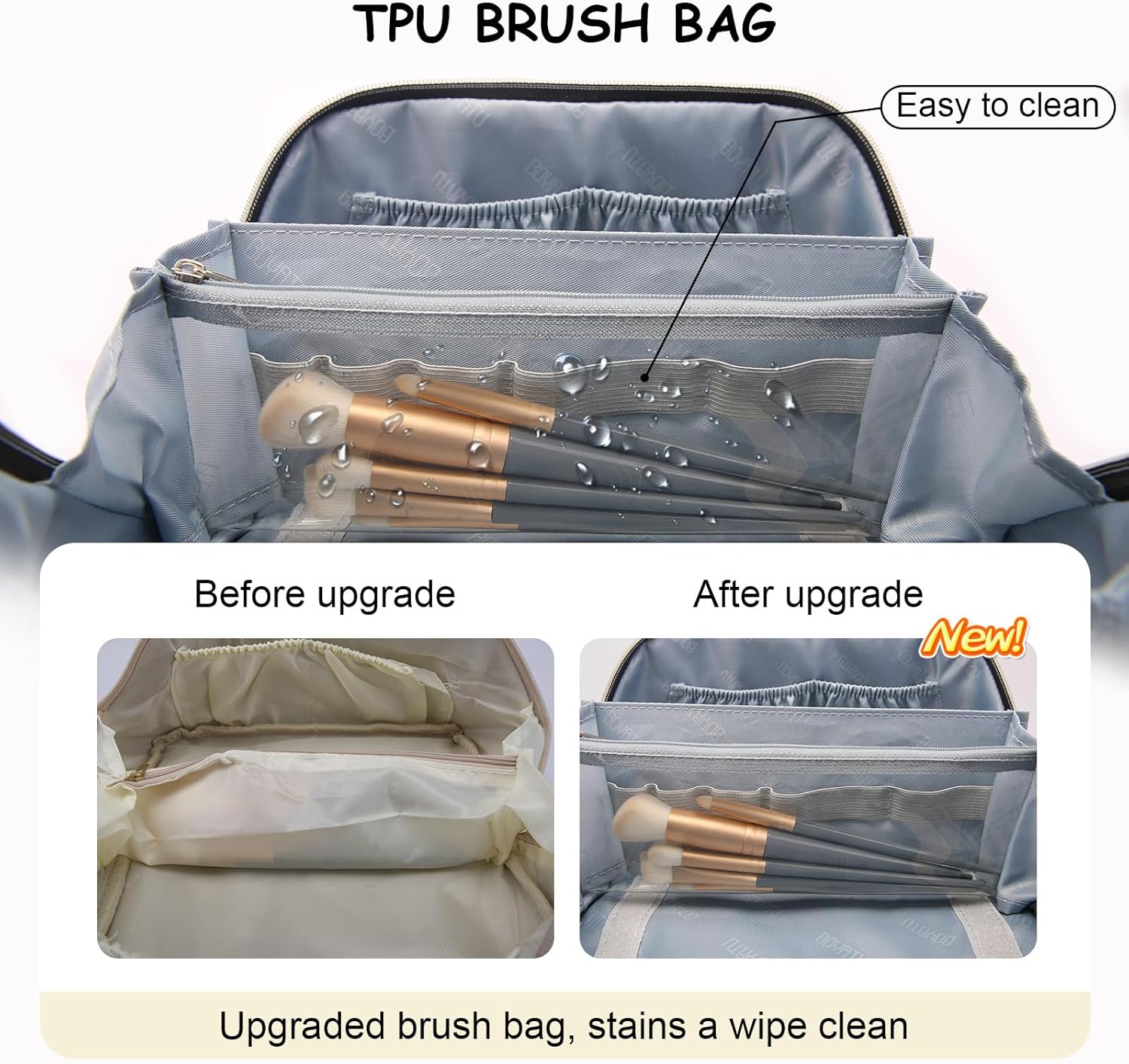 BOYATU Travel Makeup Bag Organizer Cosmetic Bag: 3 Pcs Set Make up Bags for Women with Handle - Waterproof Vegan Leather Toiletry Bags Travel Essentials Pouch with Compartments (01-D-Beige) - Image 2