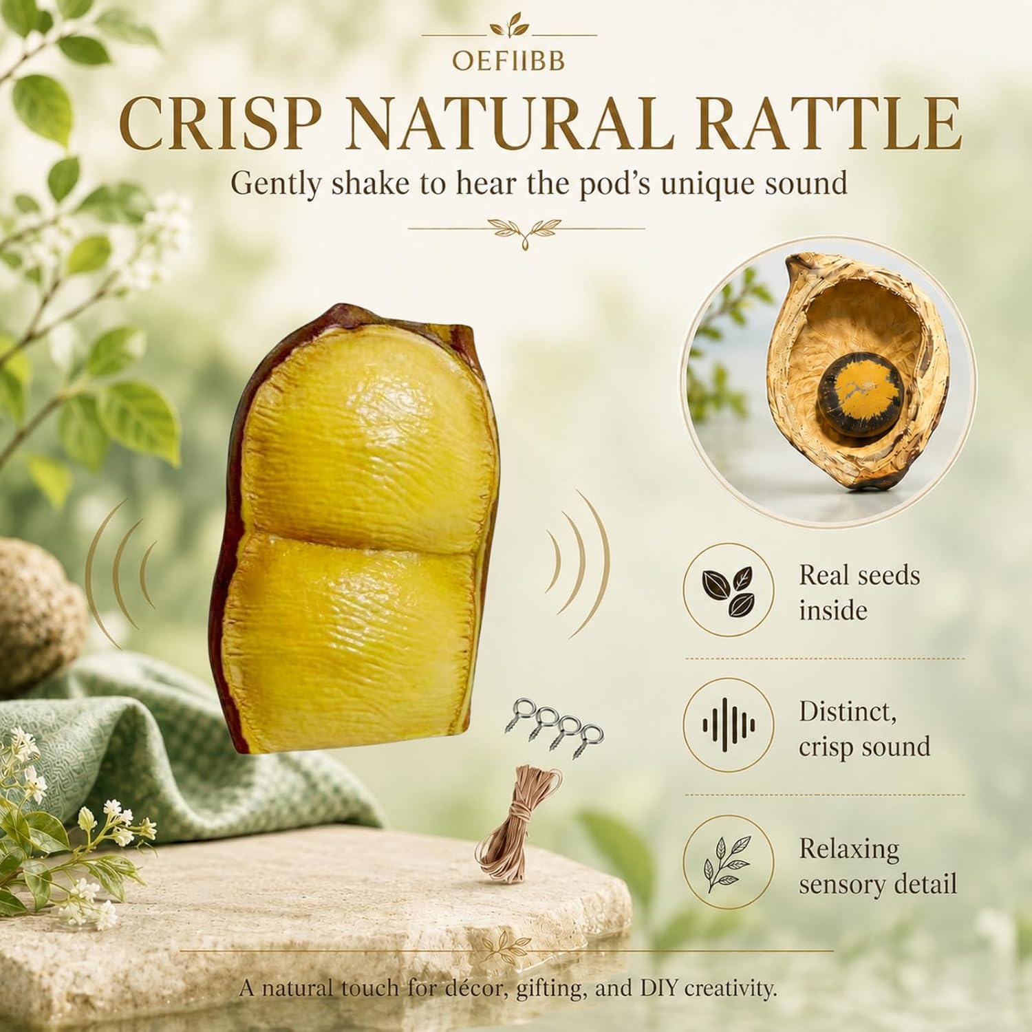 Large Natural Seed Pod Art, Unique Botanical Decor with Gentle Rattle Sound, Rustic Home Accent and Creative DIY DisplayWood Color,XS image 2