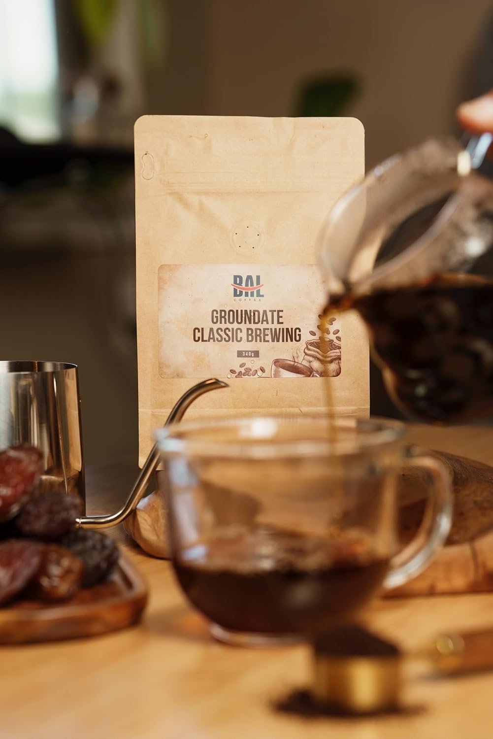 BAL Coffee Alternative Groundate - 12 oz /340 g | Caffeine-Free & Vegan-Friendly | Coffee Substitute Brews & Tastes like Original | Smooth Grind Crafted from Date Seeds | Rich & Smooth flavor