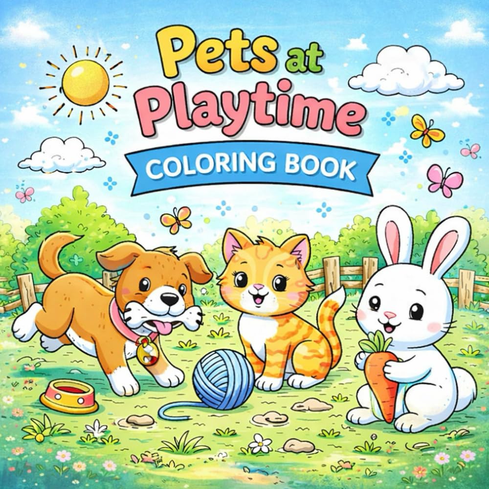 Pets at Playtime Coloring Book: A Cute and Fun Animal Coloring Book with Playful Puppies, Kittens, and Adorable Pets for Kids Ages 3–8