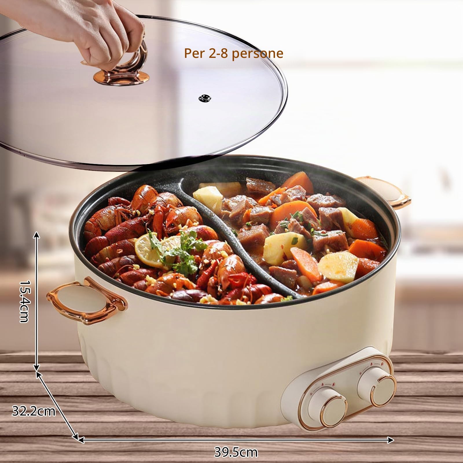 Hotpot Elettrico Pot, 6 L Hot Pot Elettrico, 1360 W Portatile Multifunzionale Antiaderente, con Riscaldamento Rapido e Doppia Manopola per dormitorio, campeggio, casa