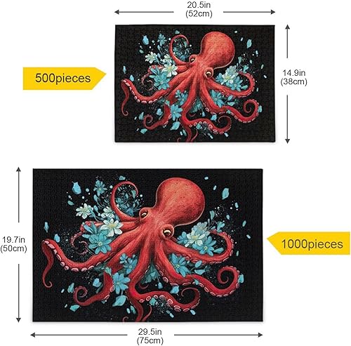 Miniatura 5 de Rompecabezas floral de pulpo de 500 piezas para adultos, rompecabezas educativos de aprendizaje, juguetes familiares difíciles y desafiantes con